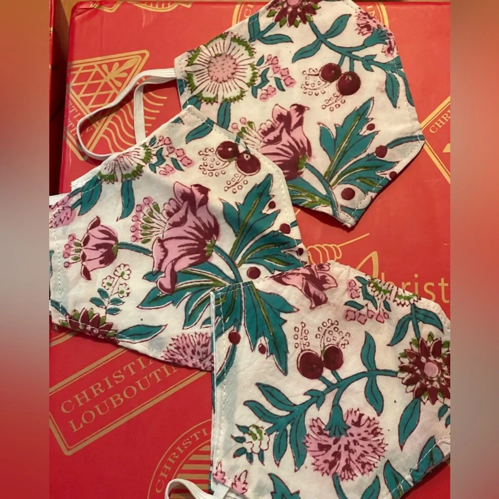 Cotton Floral Washable Face Masks In Boho Print, Reusable, 3 Masks